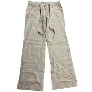 Charlotte Russe 100% Linen Pants Minimalist Womens Sz 3 Cream Adjustable Length